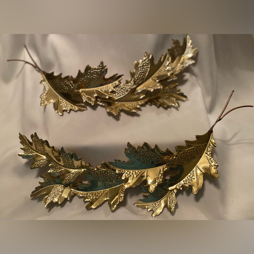 2 Vintage Home Interiors Metal Gold Tone Leaf Leaves Wall Hanging Art Decor Home - Picture 4 of 9